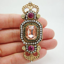 Fashion Vintage Flower Crown Art Deco Style Gold-Tone Brooch Pin Pink Rhinestone Crystal 2024 - buy cheap