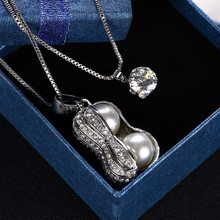 Silver Color Rhinestone Long Necklace Vintage Punk Peanut Crystal Simulated Pearl Pendant Necklaces Women Jewelry 2024 - buy cheap