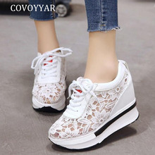 COVOYYAR Hidden High Heels Women Sneakers Breathable Mesh Wedges Platform Shoes Woman 2019 Summer Lace Up White Sneakers WSN266 2024 - buy cheap