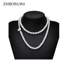 ZHBORUINI Genuine Pearl Necklace Natural Freshwater Pearl Long Necklace 925 Sterling Silver Statement Necklace For Women Gift 2024 - buy cheap