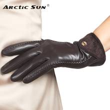 Top Fashion Goatskin Solid Genuine Leather Gloves Women Wrist Fur Adornment Winter Sheepskin Glove Fleece Lining Limited L148NQ 2024 - buy cheap