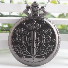 Reloj de bolsillo con colgante de cuarzo para niños, nuevo accesorio con cadena y diseño de animación Kuroshitsuji Black Butler, de color negro, regalo para chicos 2024 - compra barato