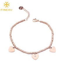 FINE4U B135 Adjustable Rose Gold Color Beads Bracelets Stainless Steel Heart Charm Bracelet For Women Girl Friendship Gifts 2024 - buy cheap