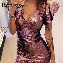 Bazaleas 2019 Pink Appliques women mini dresses Ruffles Petal Women Dress Slim Skinny Fashion summer Dress vestido Casual 2024 - buy cheap