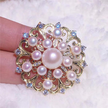 NEW Luxuriant  Austria Zircon Inlay yellow metal  AAA4-6 FW White Pearl  Brooch Scarf Clips Breastpin  Brp020-1 2024 - buy cheap