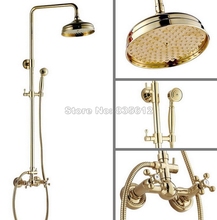 Bathroom Wall Mounted Luxury Gold Color Brass 8 inch Shower Head Rain Shower Faucet Set with Handheld Shower Mixer Tap Wgf321 2024 - buy cheap