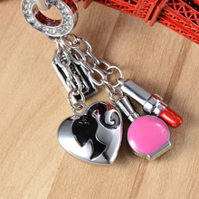 Beaty Heart Lipstick Keychain Krystal Key Ring High Quality Perfume Bottle Key Chain Gift for Girl Woman 2024 - buy cheap