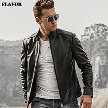 FLAVOR Men's Real Leather Jacket Men Motorcycle Lambskin Slime Fit Genuine Leather Coat with Standing Collar 2024 - buy cheap