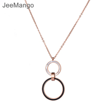 JeeMango Stainless Still Necklace Double Circle Black And White Shell Pendant Sweater Chain Rose Gold Color Jewelry JN18246 2024 - buy cheap