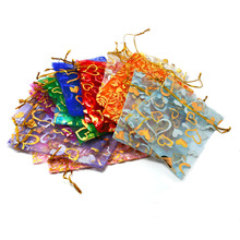 Hot Selling 100pcs Random Mixed Bronzing Drawable Organza Wedding Gift Bags & Pouches 12x9cm PS-PDB01-04GMX 2024 - купить недорого