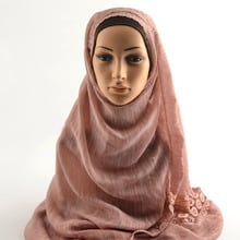 H1163 новый стиль хлопок пряжа длинный шарф для мусульманки с кружевной комбинацией, женский головной убор, быстрая доставка, можно выбрать цвета 2024 - купить недорого