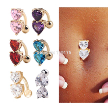 Square Color Double Zircons Belly Button Ring 5 Colors 316L Stainless Steel Navel Piercing Navel Bar Body Jewelry 2024 - buy cheap