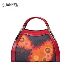 SUWERER 2019 New Women Genuine Leather bag Handmade embossing luxury leather shoulder bag designer women famous brand tote bag 2024 - buy cheap