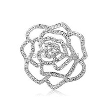 Rhodium Silver Plated CZ Rhinestone Diamante Crystal Rose Flower Wedding Bridal Brooch Top Quality 2024 - buy cheap