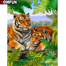 HOMFUN-pintura de diamante 5D DIY "tigre", bordado de diamantes de imitación cuadrados o redondos, estilo punto de cruz 5D, decoración del hogar, A16396 2024 - compra barato