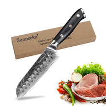 Кухонный нож сантоку SUNNECKO VG10, японские лезвия из дамасской стали 5 дюймов, острый G10, ручка для нарезки фруктов и мяса 2024 - купить недорого