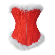Natal flanela pele sexy overbust aço desossada espartilho de couro vermelho do vintage zipper cintura corsets & bustier mulheres corselet gotico 2024 - compre barato
