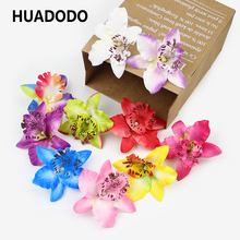 HUADODO-Cabeza de flor de Orquídea tailandesa, 10 piezas de 8cm, flores artificiales de seda para clip de pelo, bricolaje, orquídea tailandesa, decoración del hogar, flores falsas 2024 - compra barato