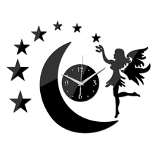 2016 real hot sale quartz watch wall clock 3d stickers mirror fairy moon decal home decoration decor free shipping living room 2024 - buy cheap