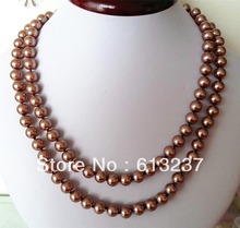Cuentas redondas de perlas de imitación para mujer, armazón marrón bonito de 8mm, collares largos de cadenas para mujer, jewwley, 36 pulgadas, MY3346, Envío Gratis 2024 - compra barato