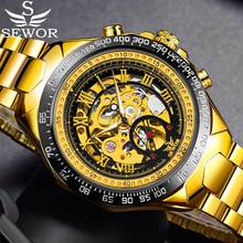 Relógio masculino sewor, esqueleto automático, mecânico, marca famosa de luxo, dourado, militar, exército 2024 - compre barato