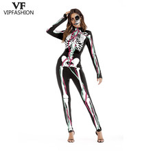 Macacão cosplay 3d feminino, nova moda, traje feminino para halloween, estampa esqueleto 2024 - compre barato