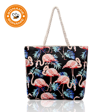 BONAMIE Women Tote Beach Bag Linen Handbag Flamingo Pattern Fashion Lady Single Shoulder Bag High Quality Female Shopping Bag 2024 - buy cheap