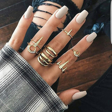 Conjunto de Anillos Midi geométricas de oro bohemio para mujer, nuevos Anillos Vintage de luna de cristal, triángulo, arte de onda, nudillos, joyería para mujer 2024 - compra barato