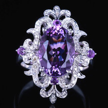 Helon 925 prata esterlina oval 4.54ct 100% genuíno natural ametista diamantes anel de noivado feminino flores especiais jóias finas 2024 - compre barato