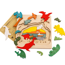 Quebra-cabeça infantil de madeira, quebra-cabeça 3d multicamadas de madeira para educação inicial, história de desenho, dinossauro, animal, presente para crianças 2024 - compre barato