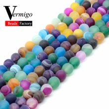 Natural Matte Stone Beads Agates Multicolor Stripe Onyx Fashion Beads For Jewelry Making Dull Polish For Diy Bracelet Necklace 2024 - buy cheap