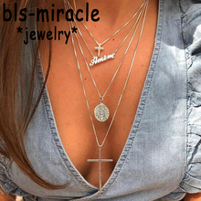 Bls-miracle Bohemian Crystal Big Cross Pendant Necklaces For Women Multi layer Letter Choker Necklace Statement Jewelry Gift 93 2024 - buy cheap