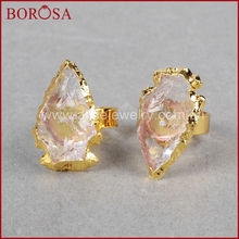 Argolas de quartzo branco natural borossa, 5 peças estilosas em dourado para mulheres g0706 2024 - compre barato