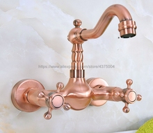 Antique Red Copper Bathroom Basin Sink Mix Tap Dual Handles Wall Mounted Kitchen Basin Sink Mixer Faucet Nnf946 2024 - buy cheap