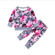 Conjunto de ropa para bebés y niñas, de 3 capas Camiseta de manga larga y pantalones, Floral, 2 uds., primavera y otoño, 2019 2024 - compra barato