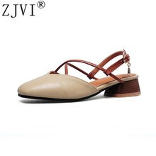 ZJVI Women 2021 Summer 3cm Low Heels Sandals Womens Fashion Ladies Sandal Casual Sandalias Woman Sexy Square Toe Shoes Plus Size 2024 - buy cheap