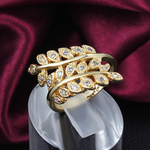 Wholesale price gold color & silver color leaf shape finger ring with zircon woman girl christmas gift jewelry anel bague 2024 - buy cheap