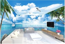 3d wallpaper custom photo mural Blue sky white clouds beach coconut tree landscape decor living room wallpaper for walls 3 d 2024 - buy cheap