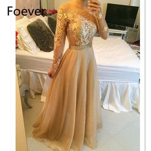 Champagne Gold Lace Evening Dresses Long Sleeve 2019 Robe De Soiree A Line Imported Party Dress Formal Women Prom Gowns 2024 - buy cheap