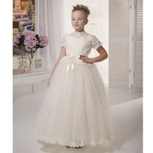 Flower Girl Dresses Short Sleeve Lace Applique For Weddings Party Tulle Holy Communion Dress For Girls Christmas Pageant Dresses 2024 - buy cheap