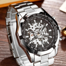 Luxury Silver Automatic Mechanical Watches for Men Skeleton Stainless Steel Self-wind Wrist Watch Men Clock relogio masculino 2024 - buy cheap