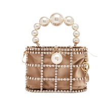 Luxury Diamonds Women's Handbag Fashion Designer Clutch Evening Bag Bead Pearls Top Handle Bag Tote Busket Cage Shape Party Bag 2024 - buy cheap