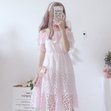 Summer Female 2019 New Japanese Sweet Teens Girls Fresh Student Lace Slash Neck Ruffled Dress Women Party Dresses 2024 - buy cheap