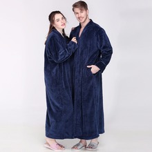 Men Women Winter Zipper Extra Long Thicken Grid Flannel Warm Bath Robe Plus Size Soft Thermal Bathrobe Dressing Gown Male Robes 2024 - buy cheap