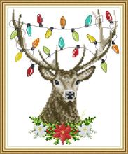 Christmas antlers cross stitch kit aida 14ct 11ct count print canvas cross stitches   needlework embroidery DIY handmade 2024 - buy cheap