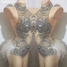 Conjunto de diamantes de imitación plateados brillantes para Dj, traje Sexy para fiesta, cantante, club nocturno 2024 - compra barato