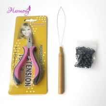 Juego de Herramientas para extensiones de cabello, 1 bolsa/200 uds, Micro enlaces/Cuentas + 1 ud. Aguja de tracción de bucle + 1 ud. Alicates de 3 agujeros rosa para extensiones de cabello 2024 - compra barato