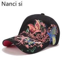 Nanci si-gorra de béisbol con flores y mariposas para mujer, gorro de béisbol con flores y mariposas, bordado de algodón, Cierre trasero, gorra de verano 2024 - compra barato