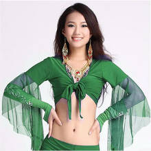 12 colors Wholesale women belly dance clothes sexy spandex belly dance top mesh horn sleeves belly dance top 2024 - buy cheap