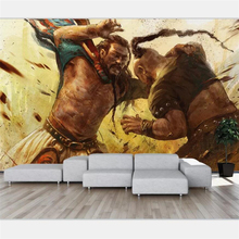 beibehang Wallpaper custom large high-end hand-painted Mongolian wrestling battle illustration decorative background Wall 2024 - buy cheap